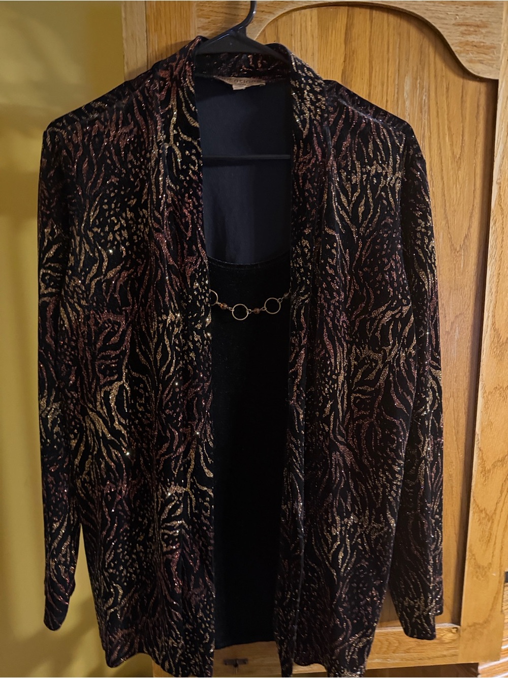 Striking Notations Metallic Animal-Print Black and Gold Top